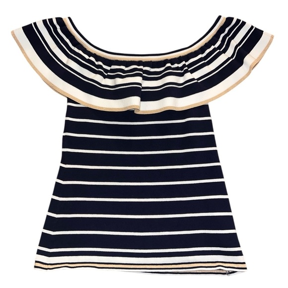 EUC Lilly Pulitzer Perelle Sweater Off The Shoulder Navy Gold Small Nautical - Picture 2 of 10